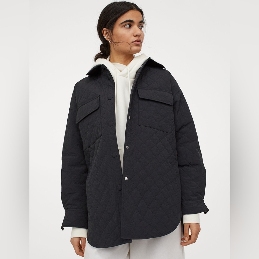 H&M Women Black Quilted Shacket Size Small